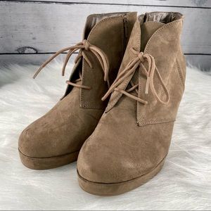 MERONA Brown/Grey Suede Lace Up Nubuck 3" Wedge Ankle Boots